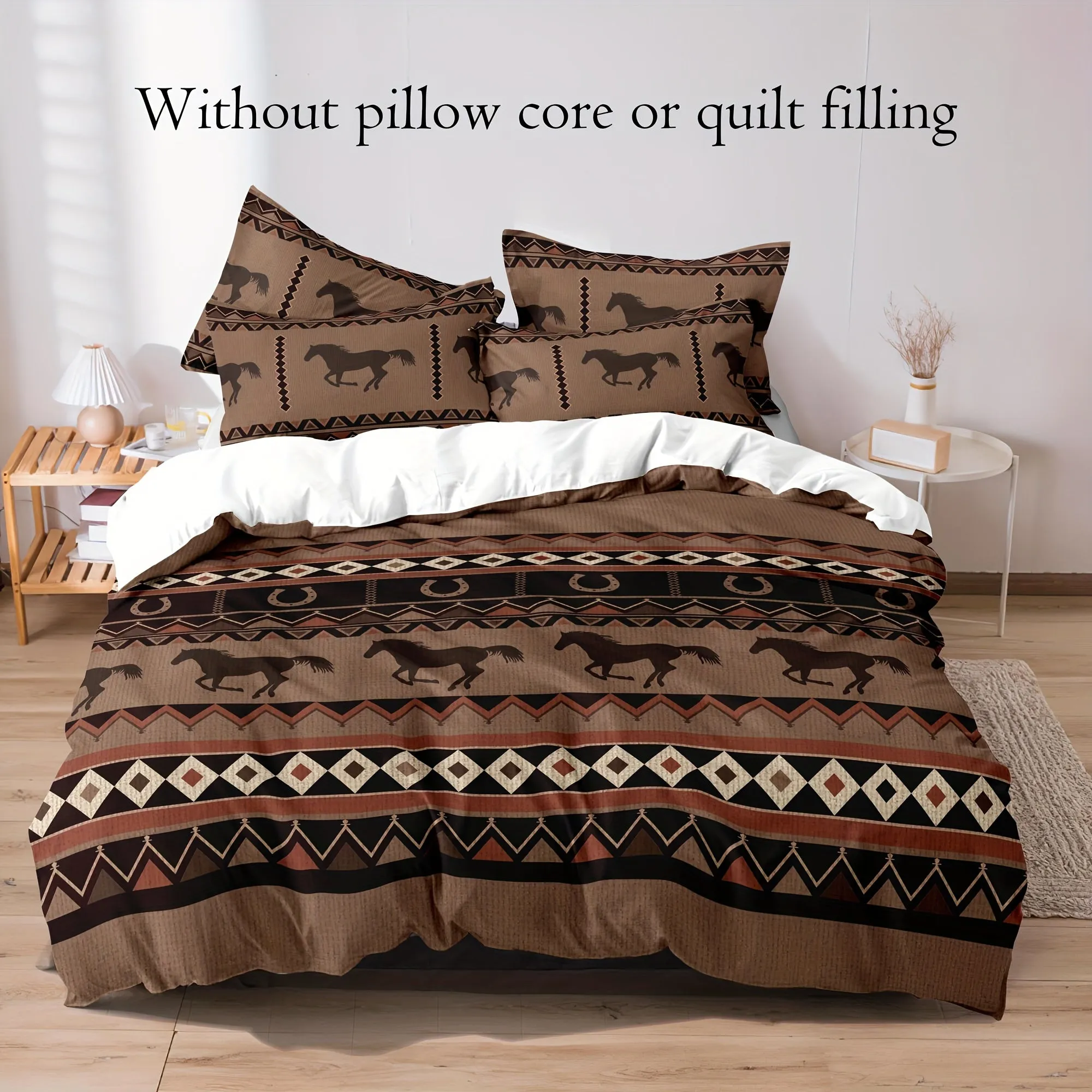 3pcs Western Style Duvet Cover Set, Horse Print Bedding Set, Soft Comfortable Breathable Southwestern Duvet Covet (1*Duvet Cover