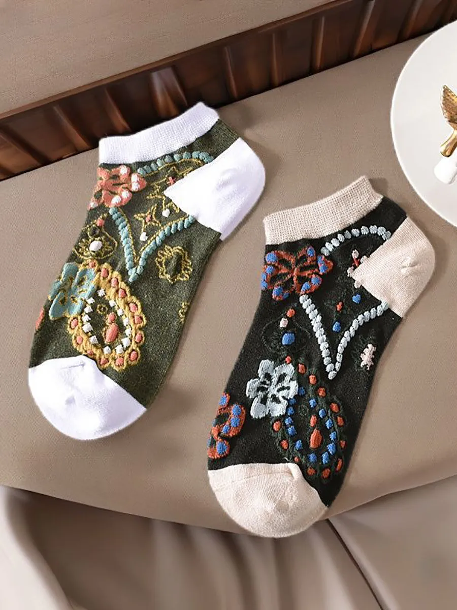 5 Pairs Women Summer Flower Jacquard Short Socks KL1039