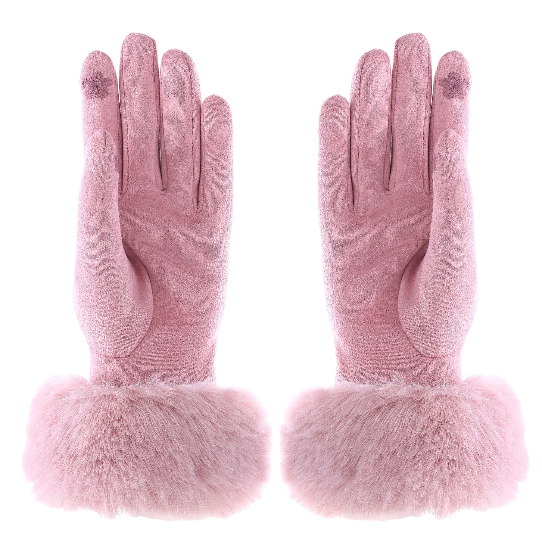 Audrey Faux Fur Gloves in Pink with AB Crystals