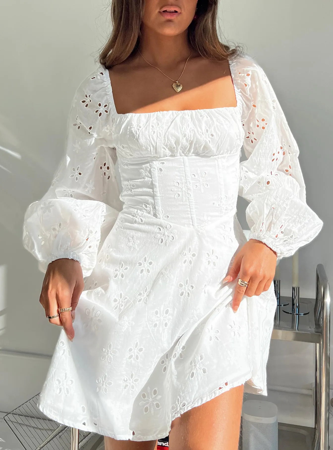 Barrera Long Sleeve Mini Dress White