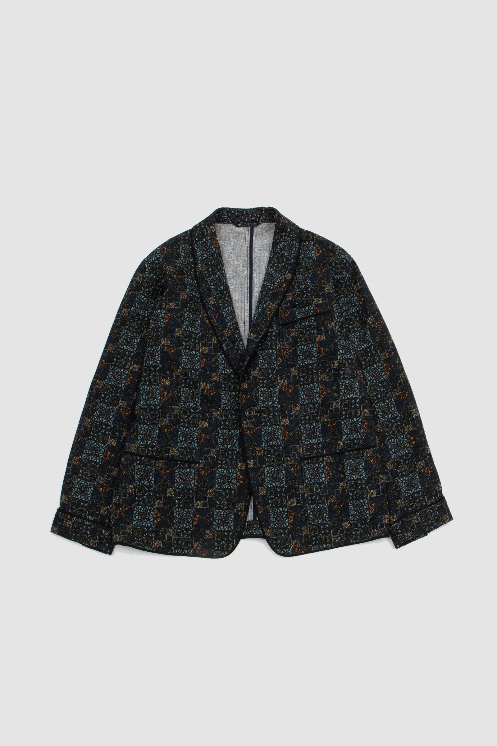 Beams Plus 1B Smoking Jacket Print Navy