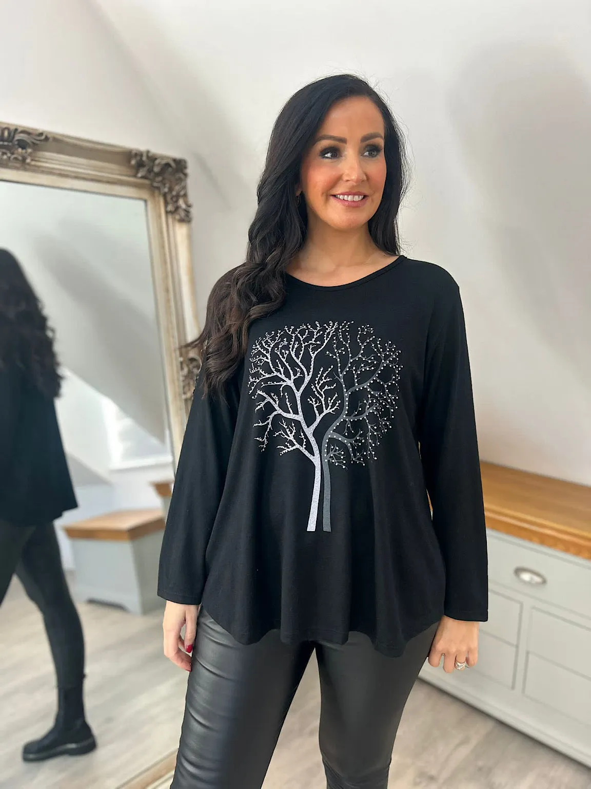 Black Diamante Tree of Life Top Ginny