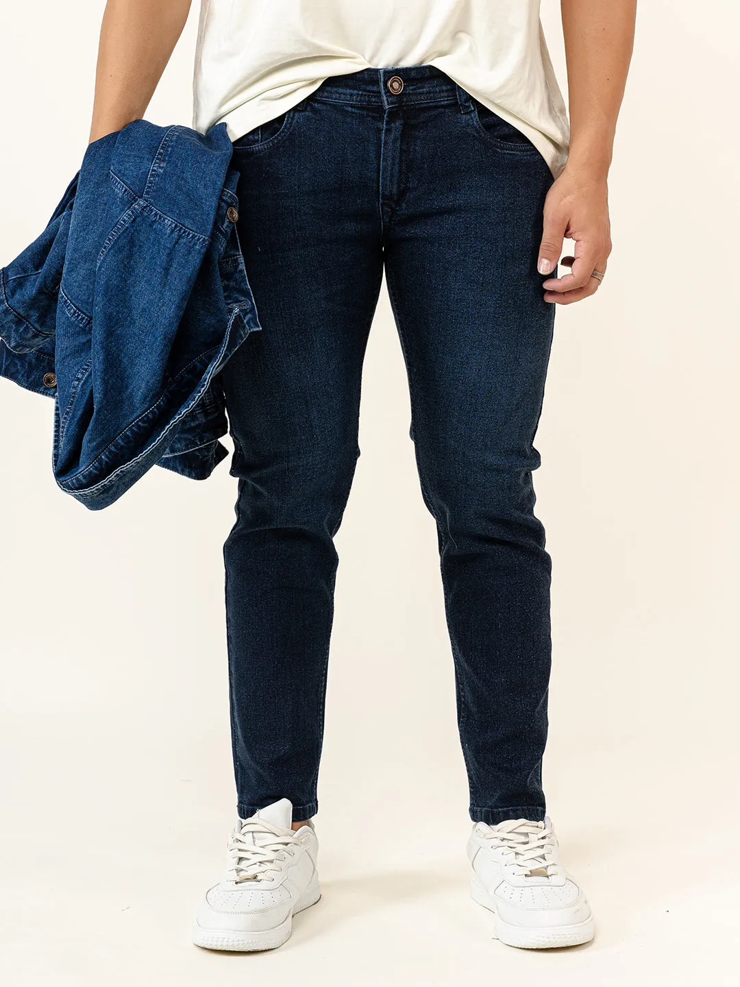 Blue Slim-Fit Ankle Length Mens Jeans