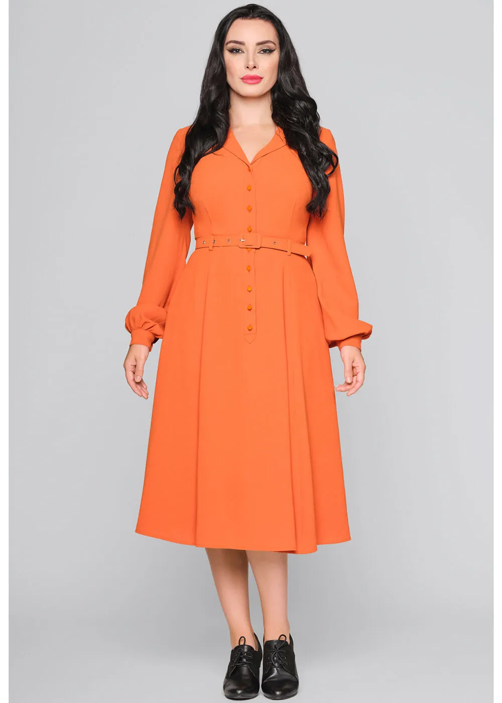 Collectif Caterina Flared 50's Swing Dress Dark Orange