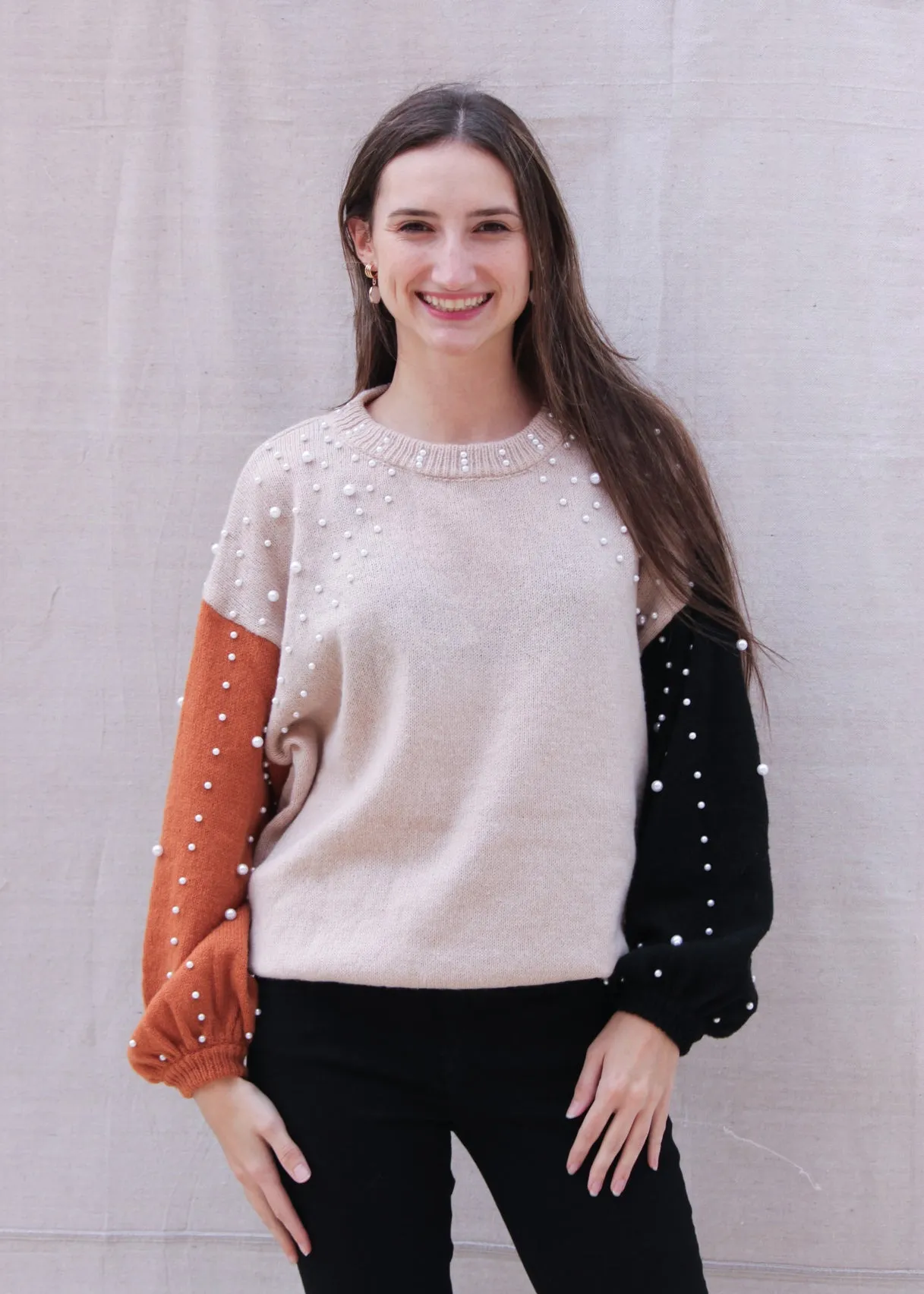 Color Block Pearl Sweater