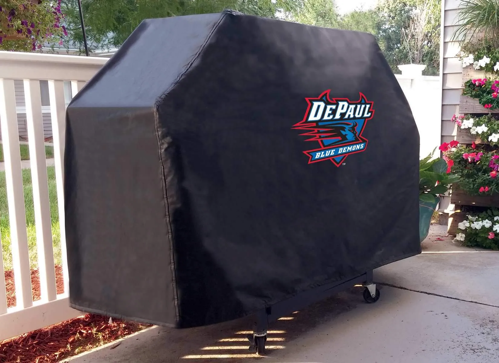 DePaul Blue Demons HBS Black Outdoor Heavy Duty Breathable Vinyl BBQ Grill Cover