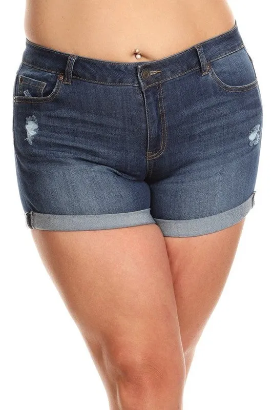 Distressed Cuffed High Rise Short