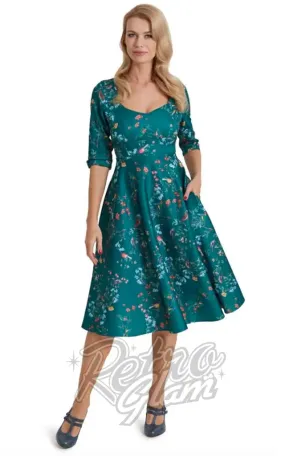 Dolly and Dotty Debra Dress in Green Bird Print - 2XL & 4XL left only