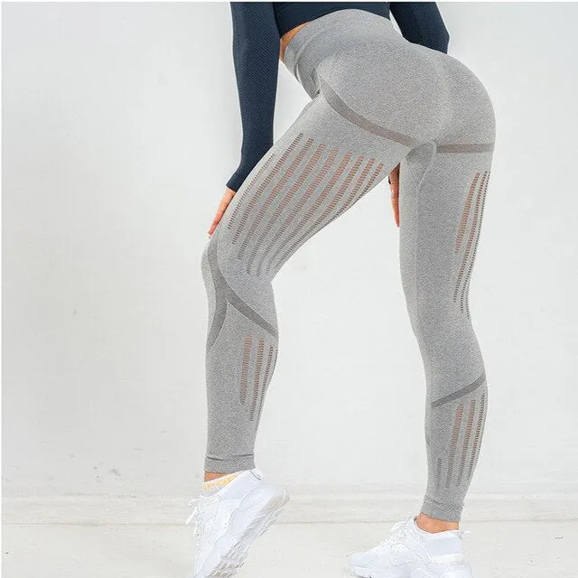 Fitness Women Leggings Fashion Patchwork Hollow Out High Waist Elastic Push Up Spandex Legging Sexy Femme Jogings