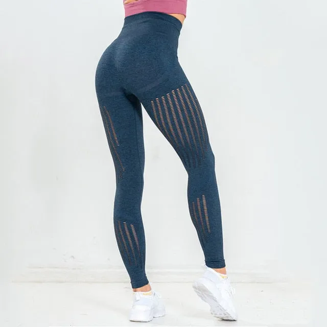 Fitness Women Leggings Fashion Patchwork Hollow Out High Waist Elastic Push Up Spandex Legging Sexy Femme Jogings