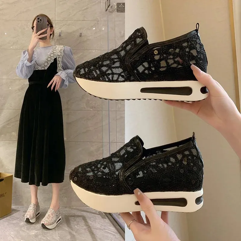 Floral Embroidery Breathable Sheer Mesh Sneakers