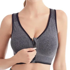 Front Zipper High Stretch Breathable Sports Bra Top