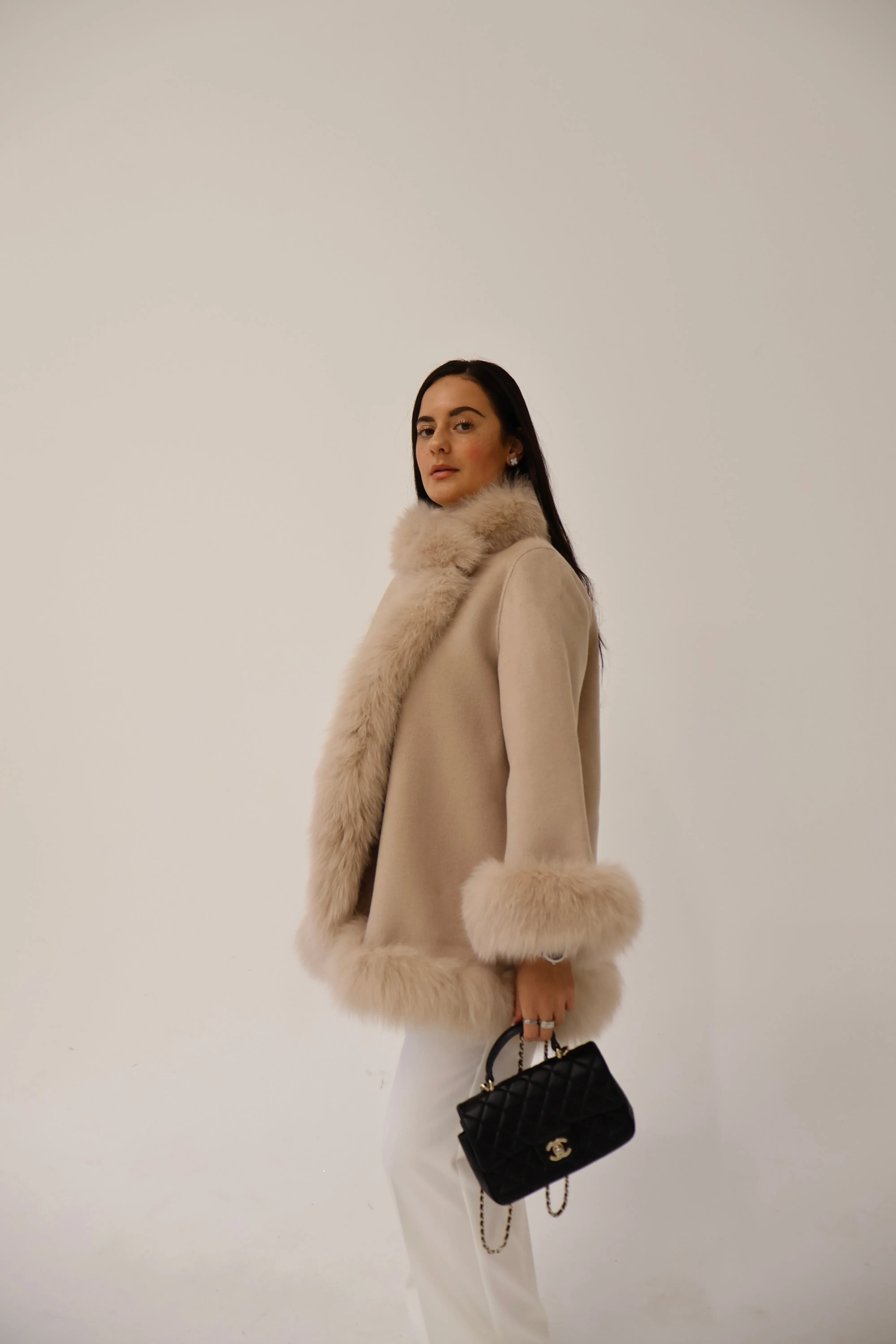 Fur Collar & Cuffs Cashmere Coat