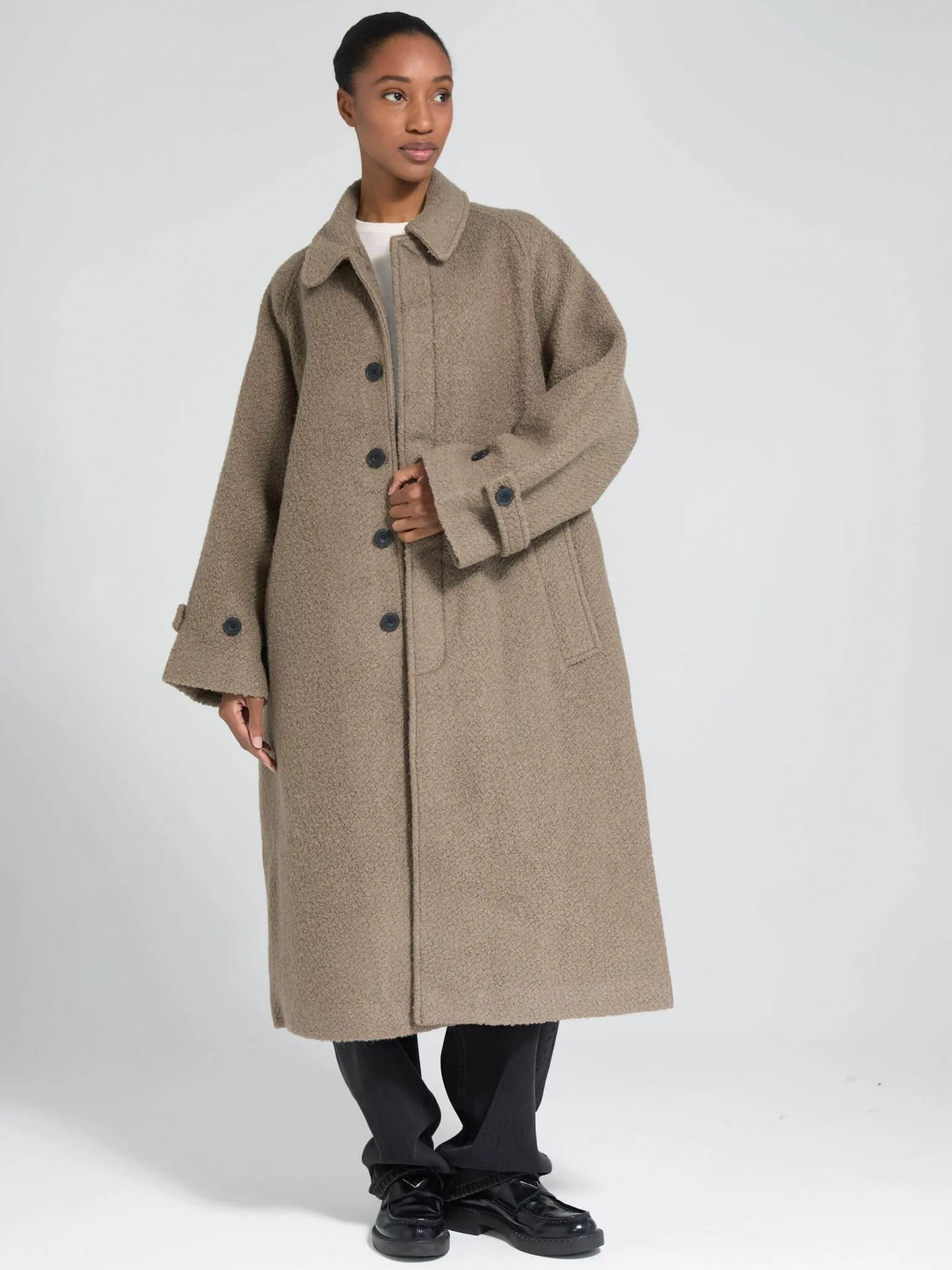 GIA BOUCLE COAT - GREY/BROWN