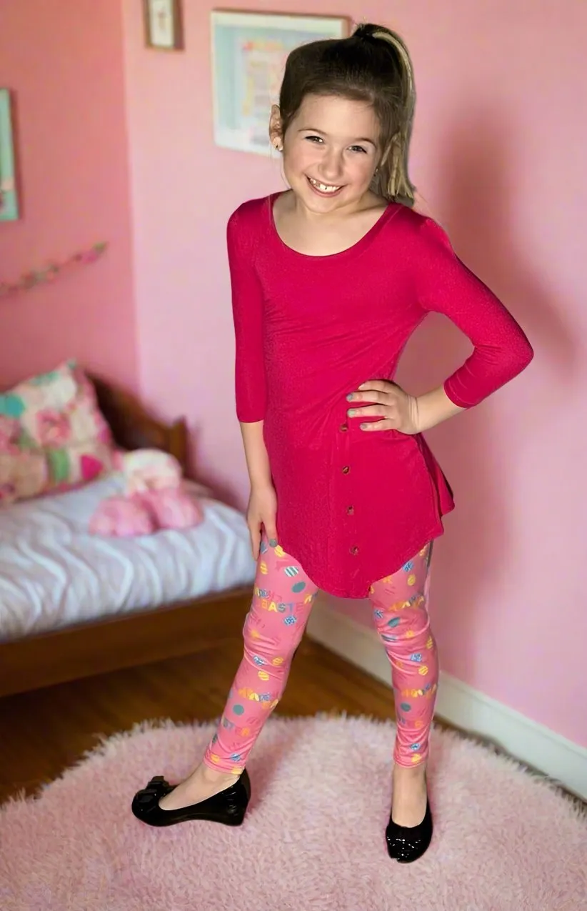 Girls Happy Easter Leggings, Kids Yoga Pants, Sizes S/L, Yoga Waist, Pink, Exclusive Leggings