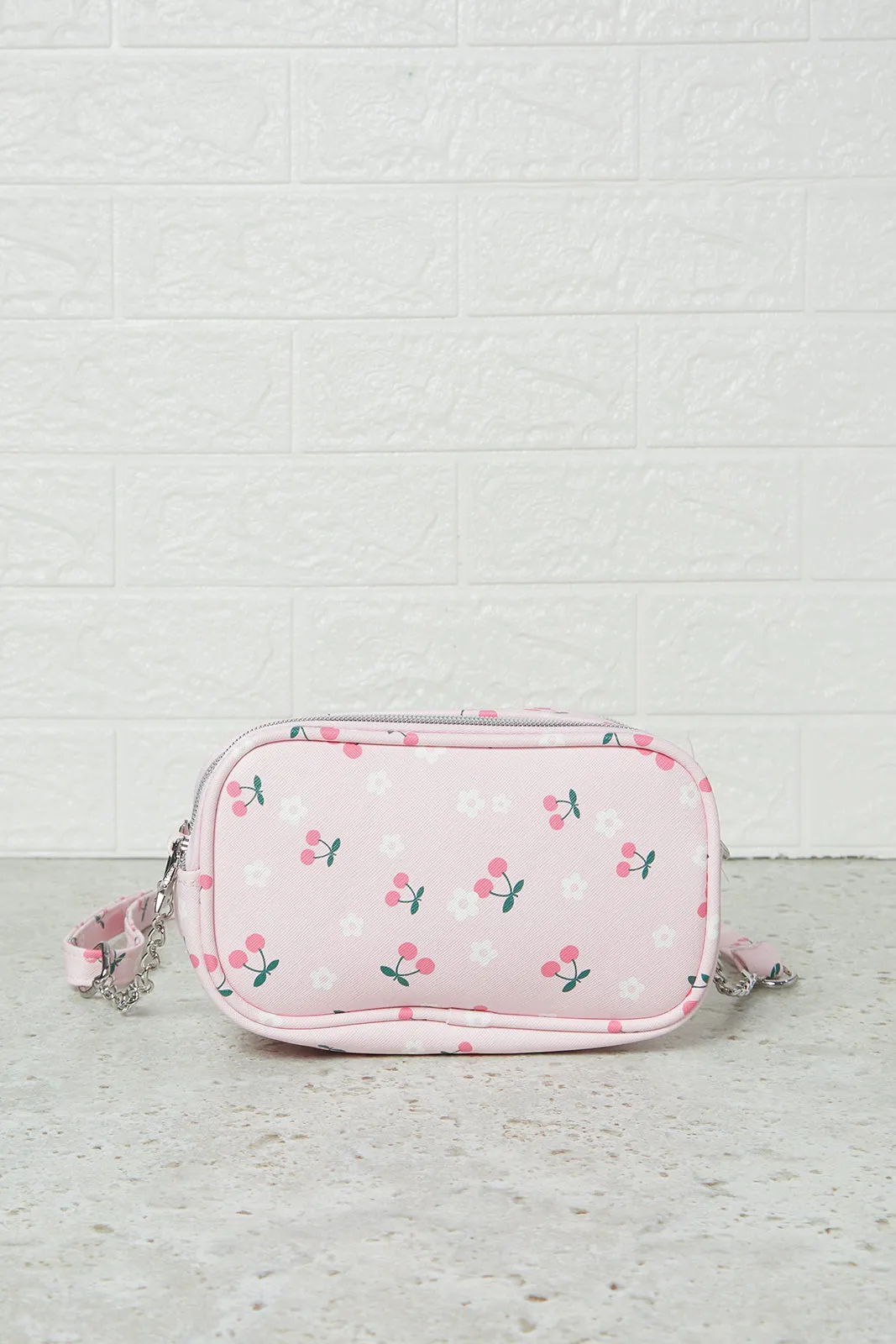 Girls Pink Printed Crossbody Bag