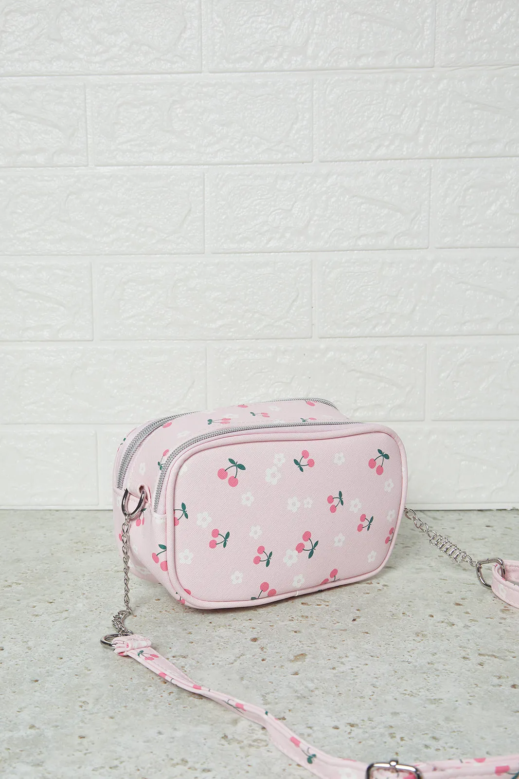 Girls Pink Printed Crossbody Bag