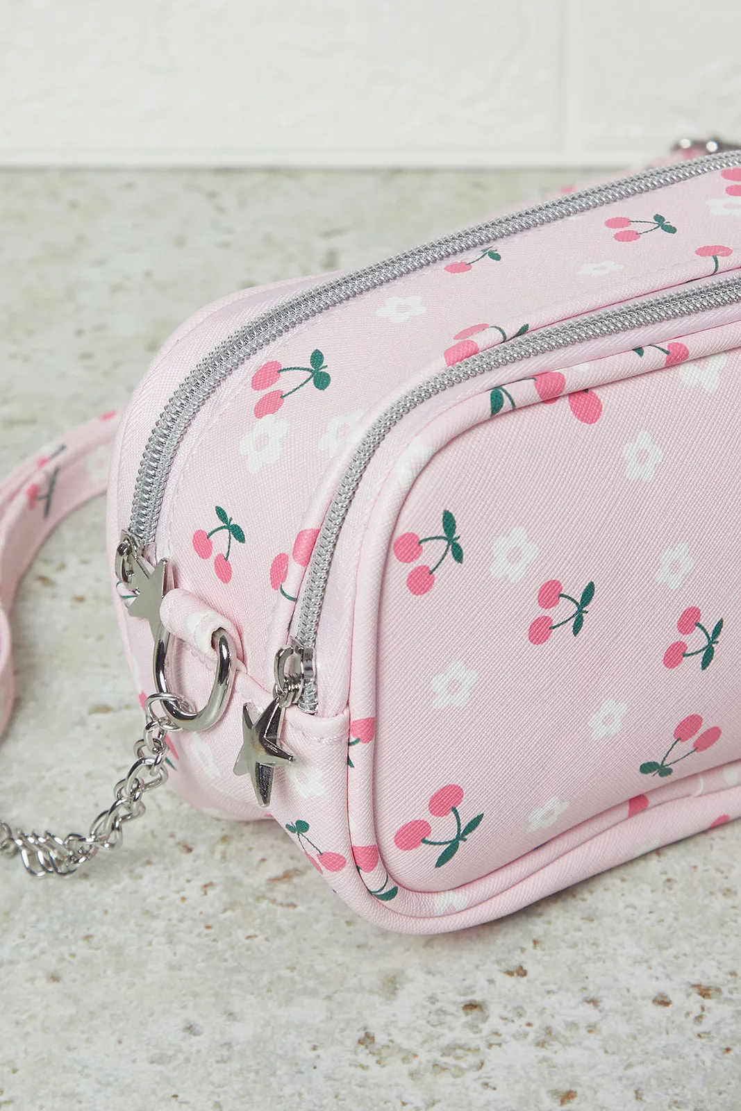 Girls Pink Printed Crossbody Bag