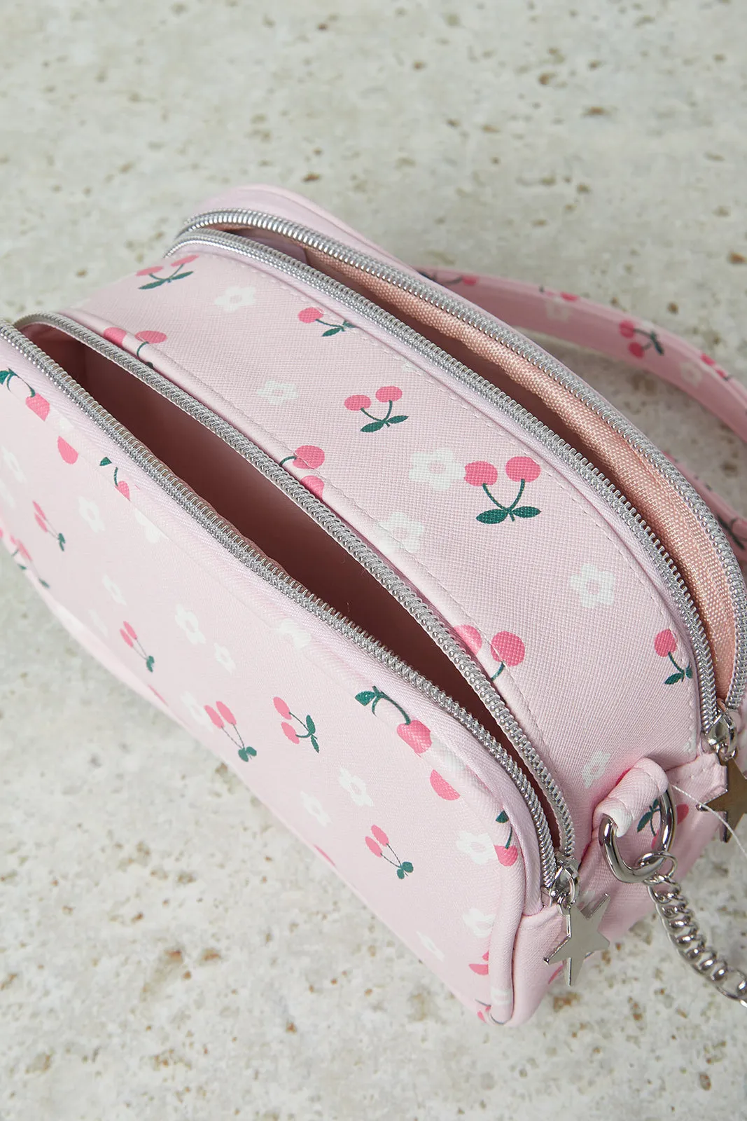 Girls Pink Printed Crossbody Bag