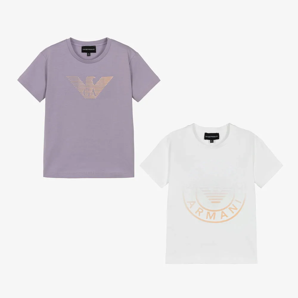 Girls Purple & White Cotton T-Shirts (2 Pack)