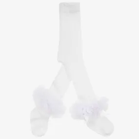 Girls White Cotton Tights