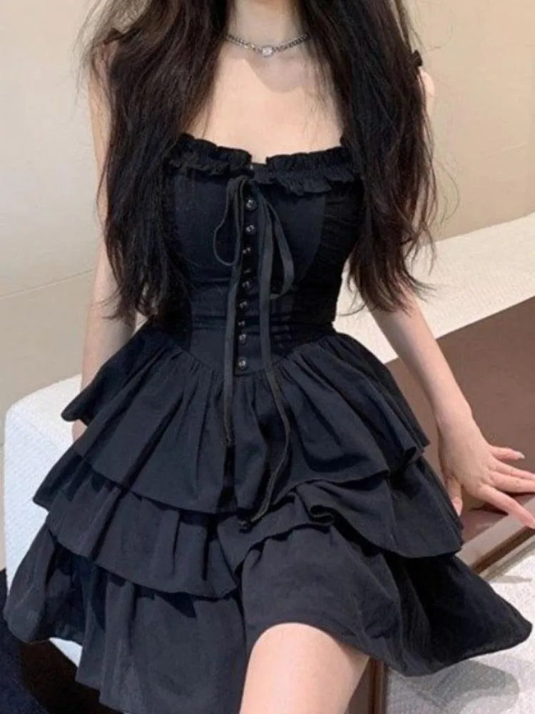 Goth Slip Ruffles Dark Punk Cake Dress