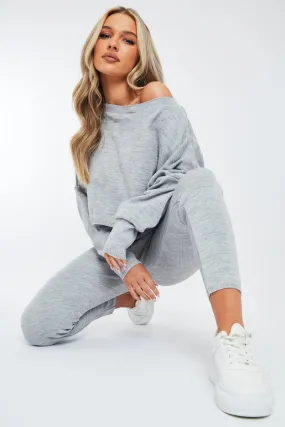 Grey Cropped Knit Sweatshirt & Leggings Set - Damara