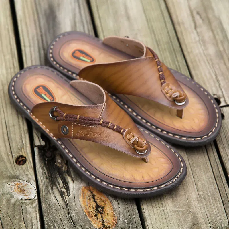 Handmade Leather Slippers Men's Flip-flops Breathable Comfortable