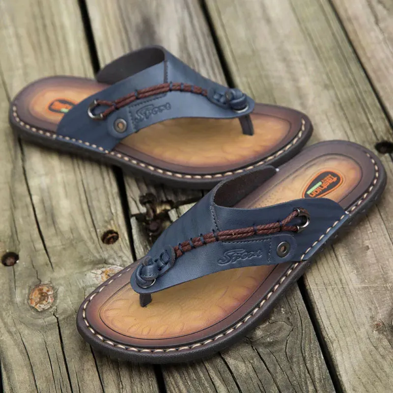 Handmade Leather Slippers Men's Flip-flops Breathable Comfortable