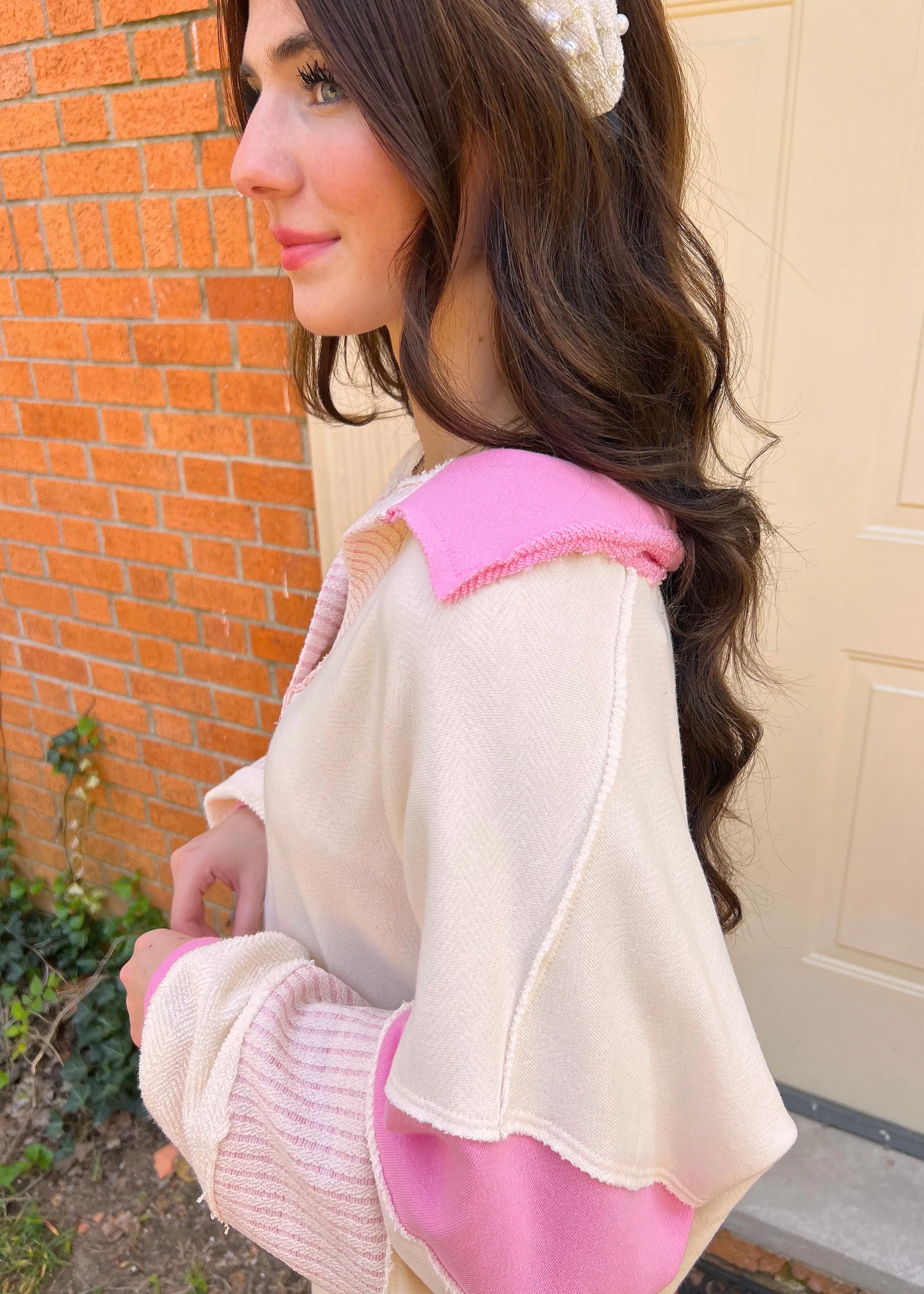 Knit Color-block Oversized Top | Pink