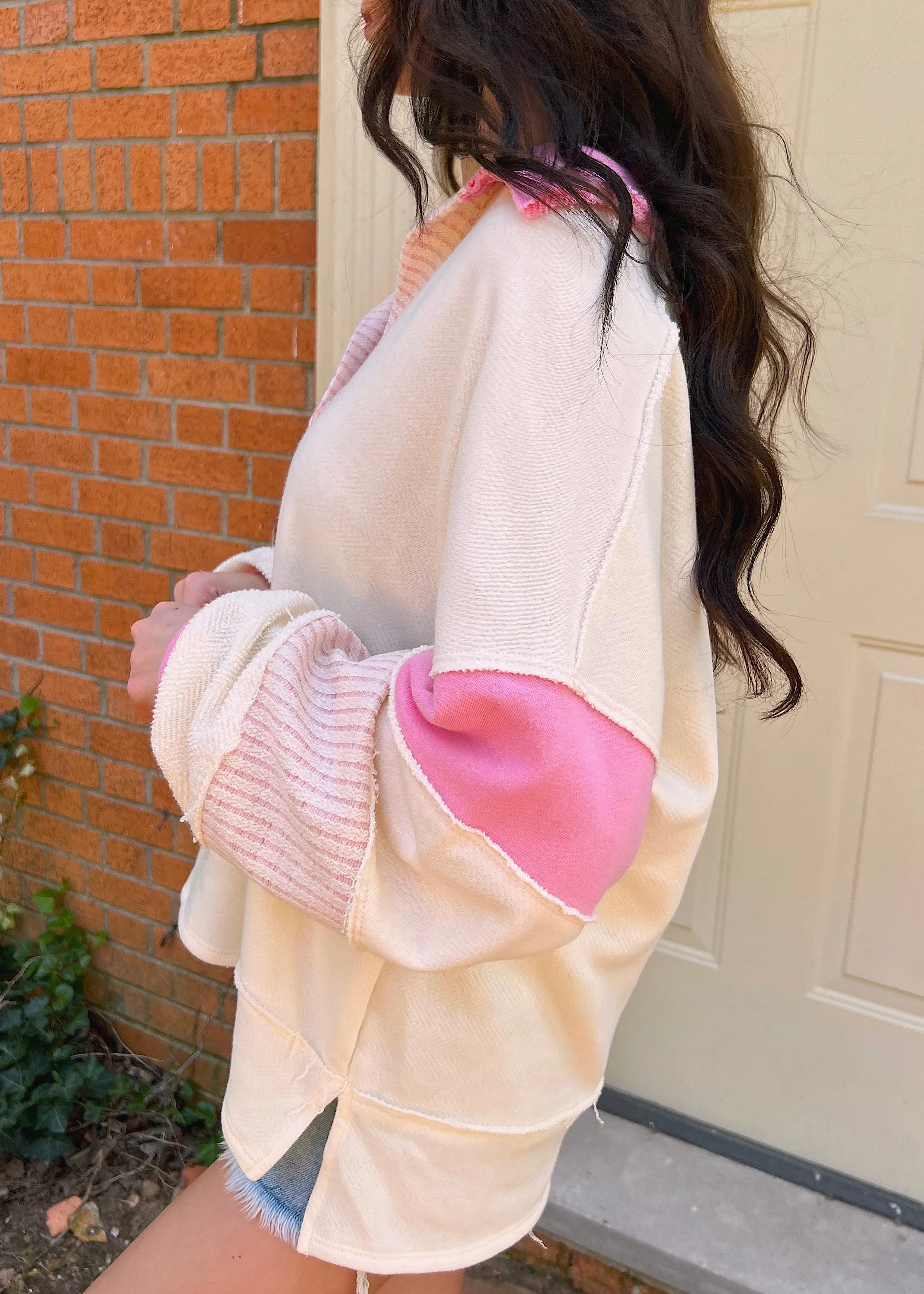 Knit Color-block Oversized Top | Pink