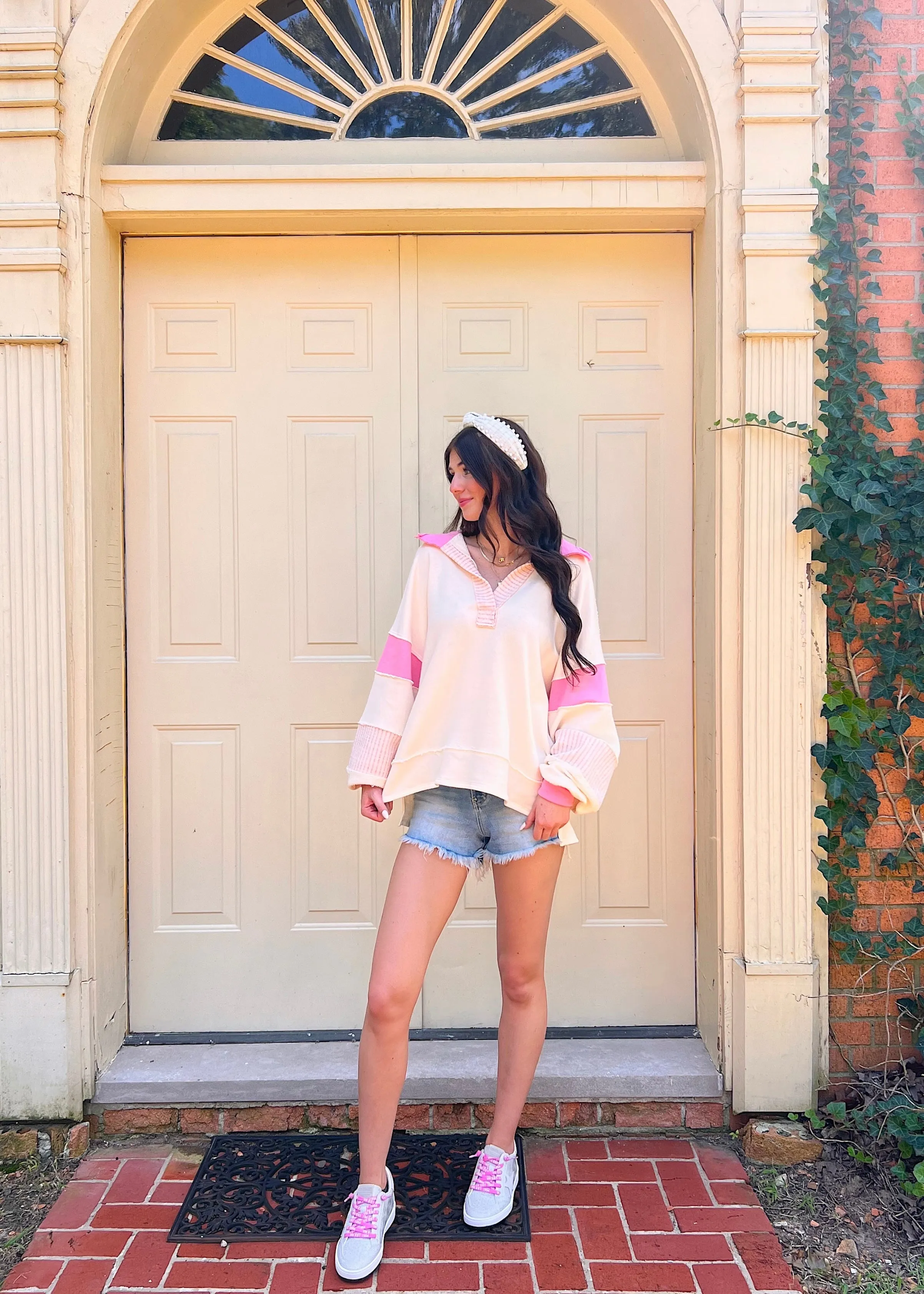 Knit Color-block Oversized Top | Pink