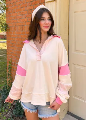 Knit Color-block Oversized Top | Pink