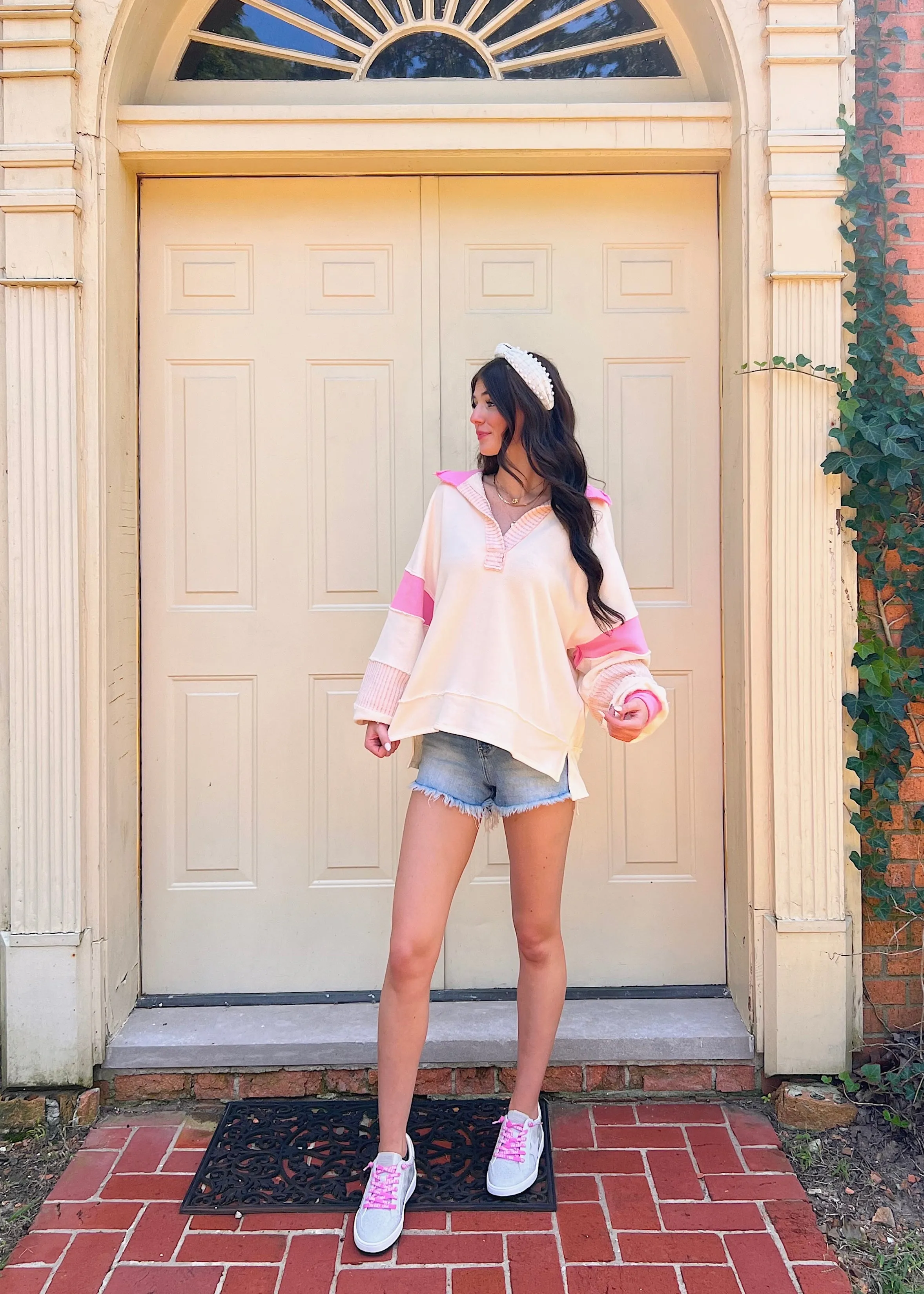 Knit Color-block Oversized Top | Pink