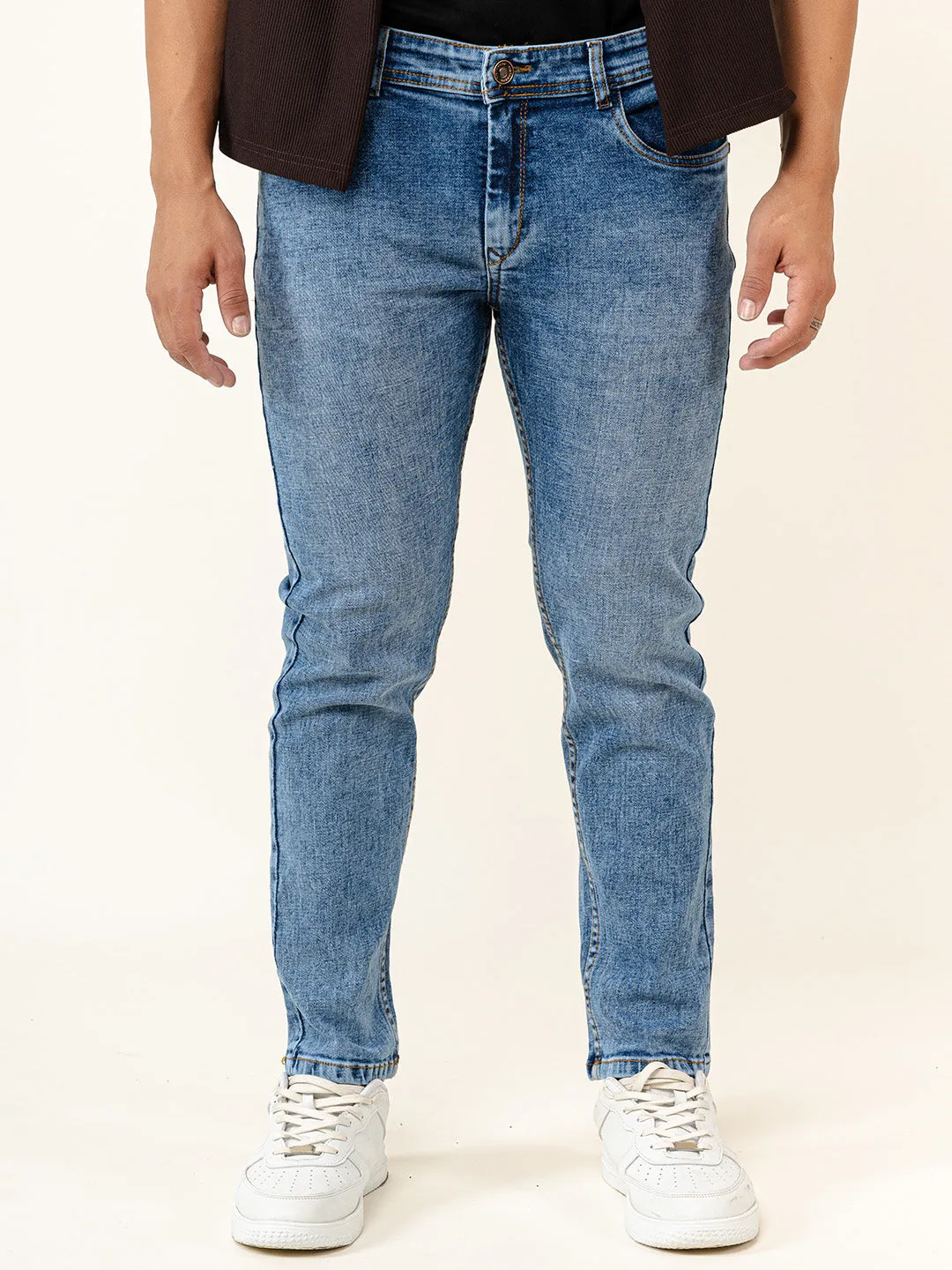 Light Blue Slim-Fit Ankle Length Mens Jeans