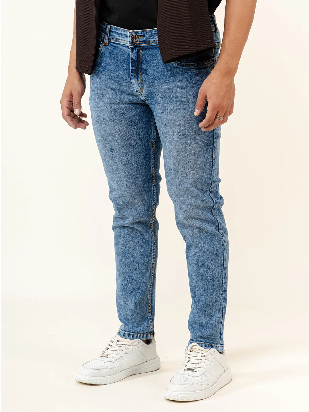 Light Blue Slim-Fit Ankle Length Mens Jeans