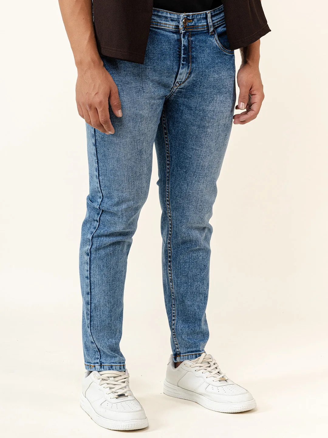 Light Blue Slim-Fit Ankle Length Mens Jeans