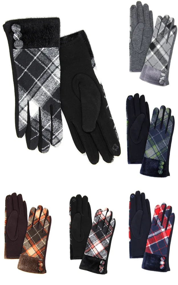 LOG115 Plaid Pattern Smart Gloves (12prs Pack)