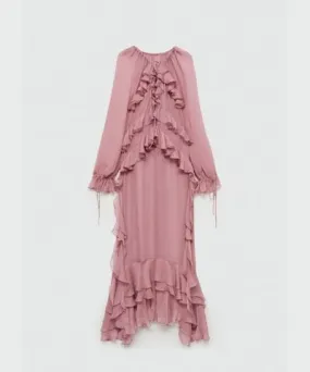 MANGO Women's Ruffles Detail Semi-Sheer Chiffon Dress