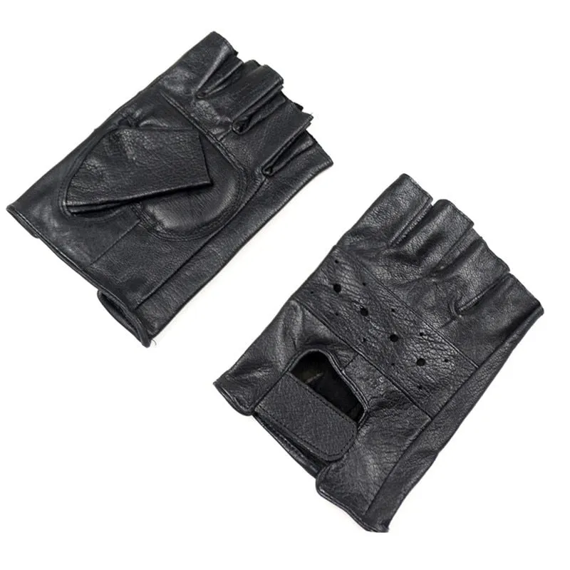 Men's Genuine Sheep Leather Anti-Skid Fitness Workout Half-Finger Gloves