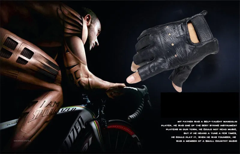 Men's Genuine Sheep Leather Anti-Skid Fitness Workout Half-Finger Gloves