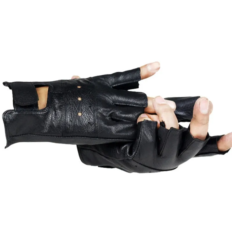 Men's Genuine Sheep Leather Anti-Skid Fitness Workout Half-Finger Gloves