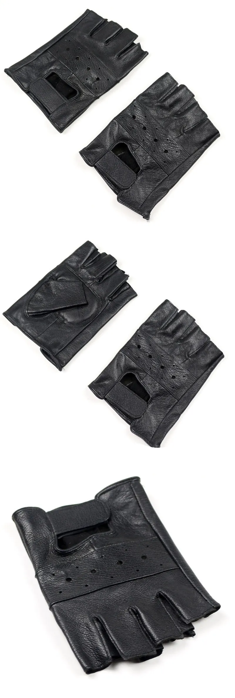 Men's Genuine Sheep Leather Anti-Skid Fitness Workout Half-Finger Gloves