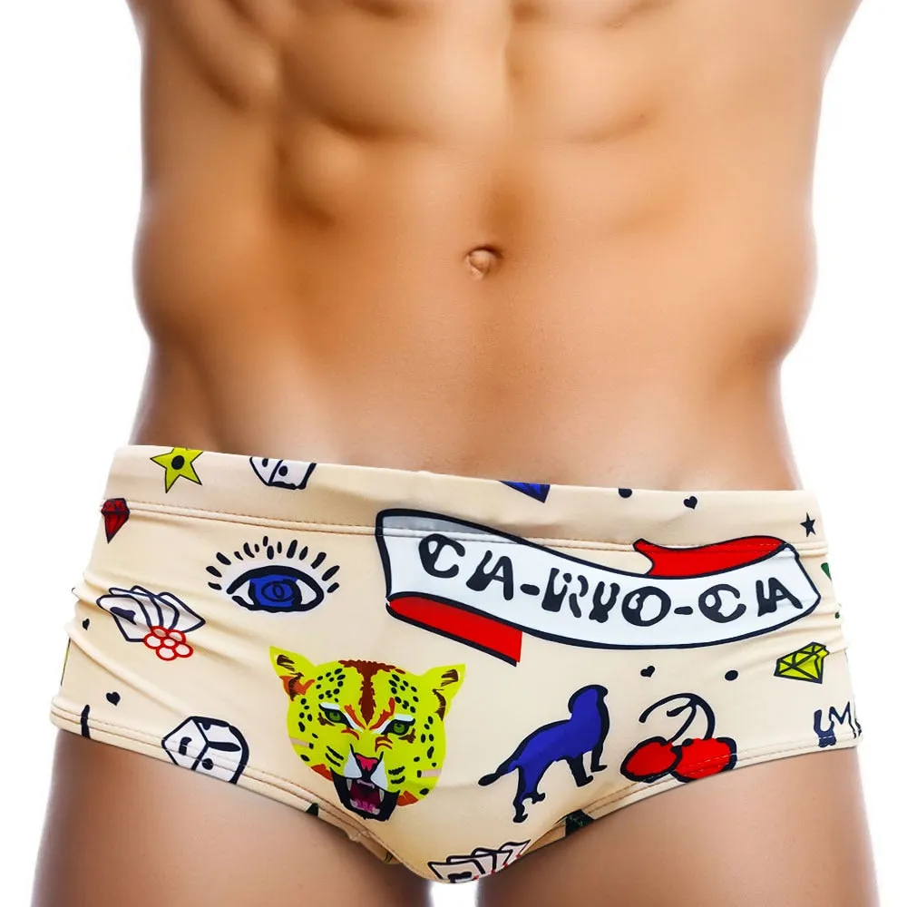 Men's Polyester Breathable Printed Pattern Push Up Swimwear Boxer Shorts