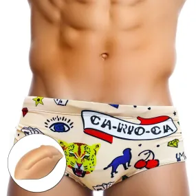 Men's Polyester Breathable Printed Pattern Push Up Swimwear Boxer Shorts