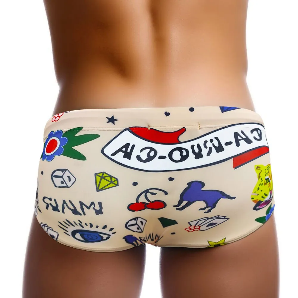 Men's Polyester Breathable Printed Pattern Push Up Swimwear Boxer Shorts