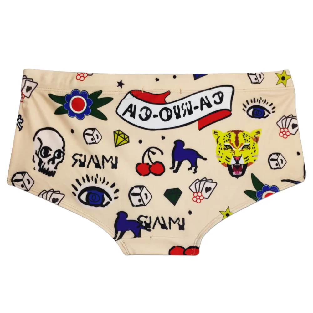 Men's Polyester Breathable Printed Pattern Push Up Swimwear Boxer Shorts