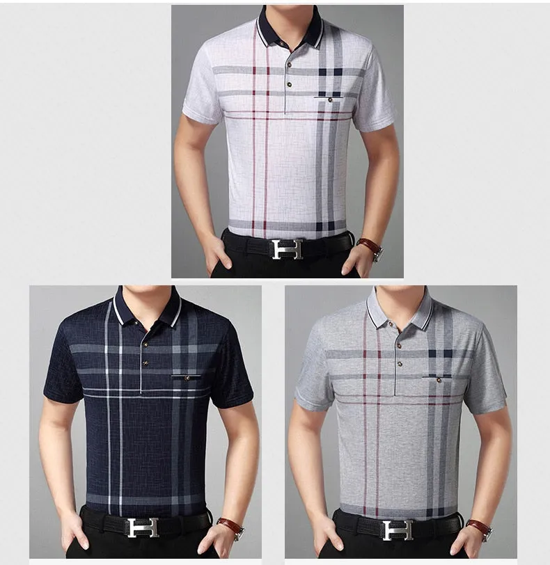 Men's Summer Breathable Contrast Color Plaid Short Sleeve Polo Shirt