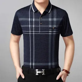 Men's Summer Breathable Contrast Color Plaid Short Sleeve Polo Shirt