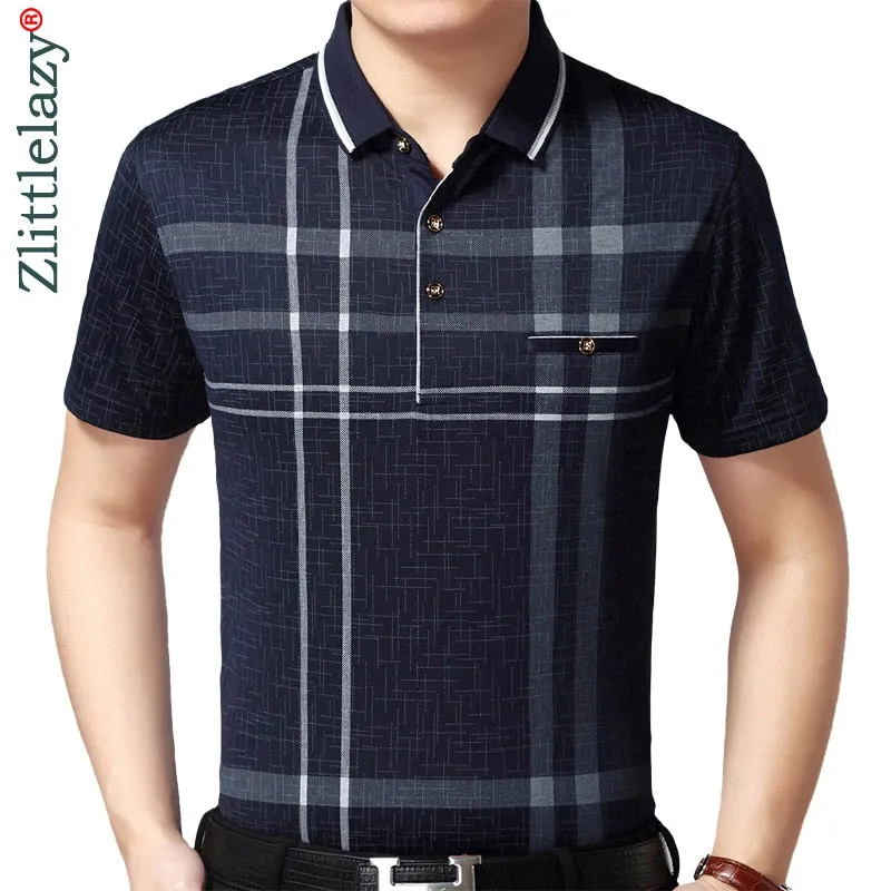 Men's Summer Breathable Contrast Color Plaid Short Sleeve Polo Shirt